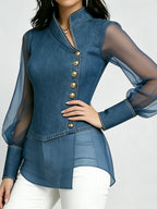 Elegant Stylish Organza-paneled Denim Shirt