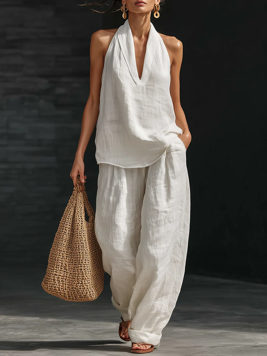 Casual And Cozy Minimalist Linen Two-piece Set