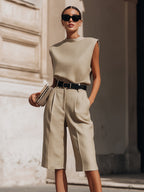 Minimalist Structured Sleeveless Top And Tailored Bermuda Shorts Set