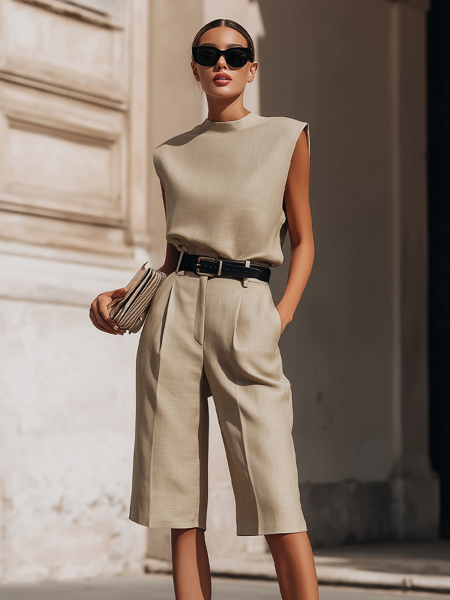 Minimalist Structured Sleeveless Top And Tailored Bermuda Shorts Set