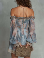Romantic Floral Off-Shoulder Ruched Chiffon Mini Dress