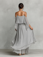 Women's Grey Breathable Chiffon Set With Cold-Shoulder Detail & Flared Silhouette, Contemporary Luxury-Feminine Style Set MDZ2651B6I